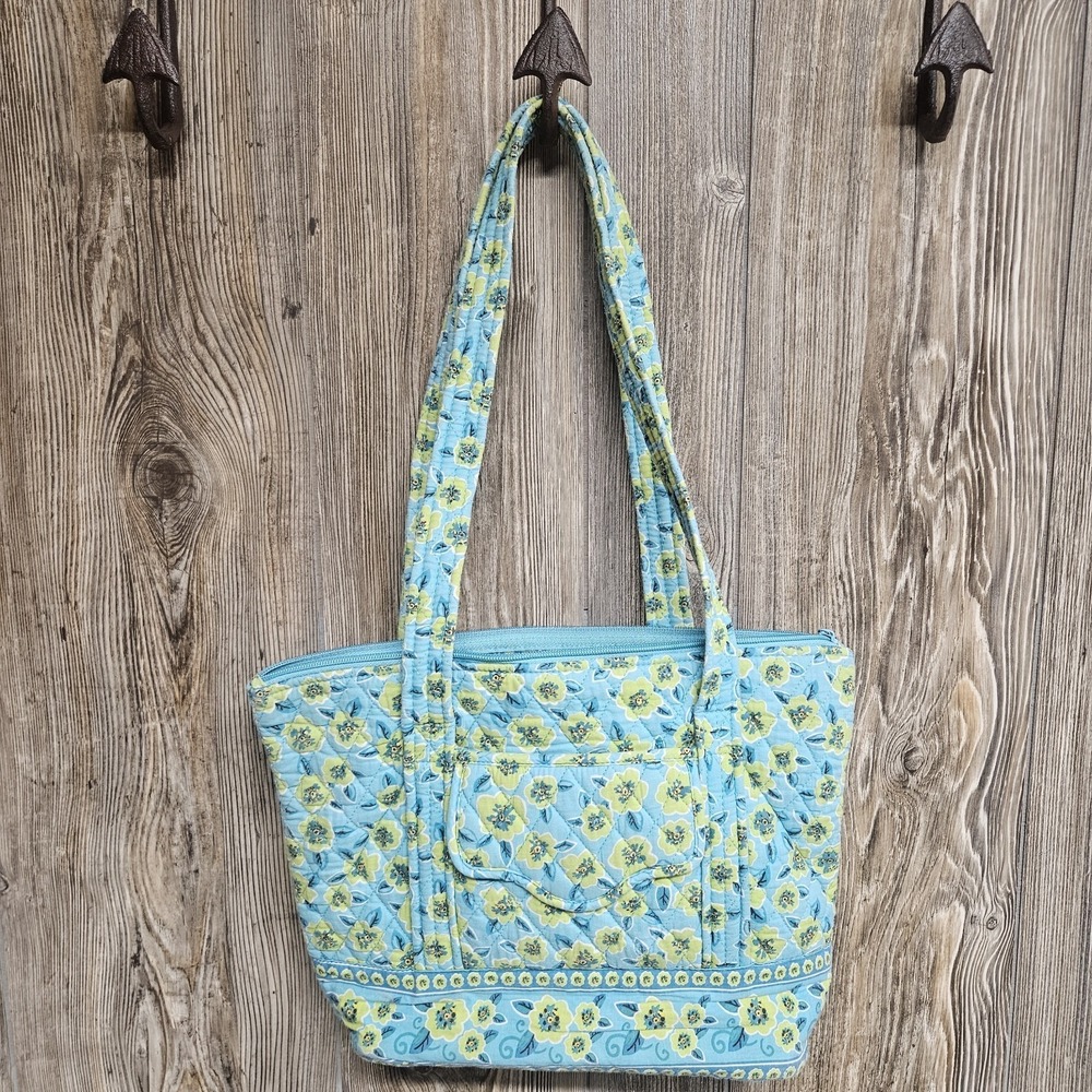 Maggi B Quilted Floral Tote Bag Blue Green